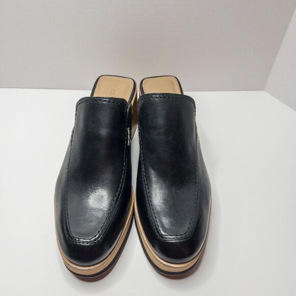 Bernardo Black Leather Block Heel Mules Slides Women’s 10M Square Toe Clogs - Picture 2 of 16